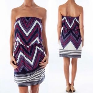 EXPRESS Women Scarf Herringbone Print Strapless Mini Dress | S